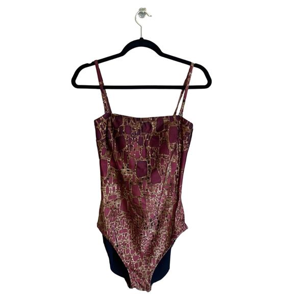 Ana Gottex M burgundy brown one piece swimsuit ocean beach tropical - Picture 1 of 7